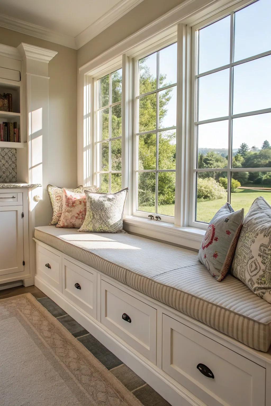 Window seats deliver a sunny sanctuary with integrated storage.