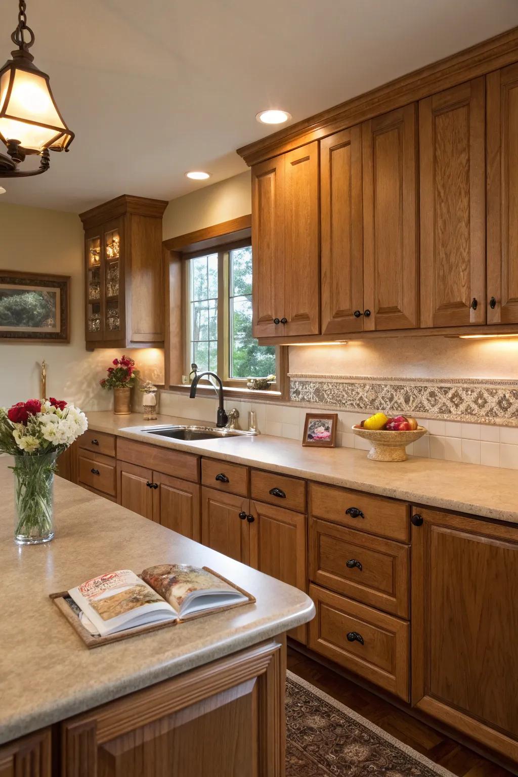 Timber-look overlays contribute inviting warmth and charm.