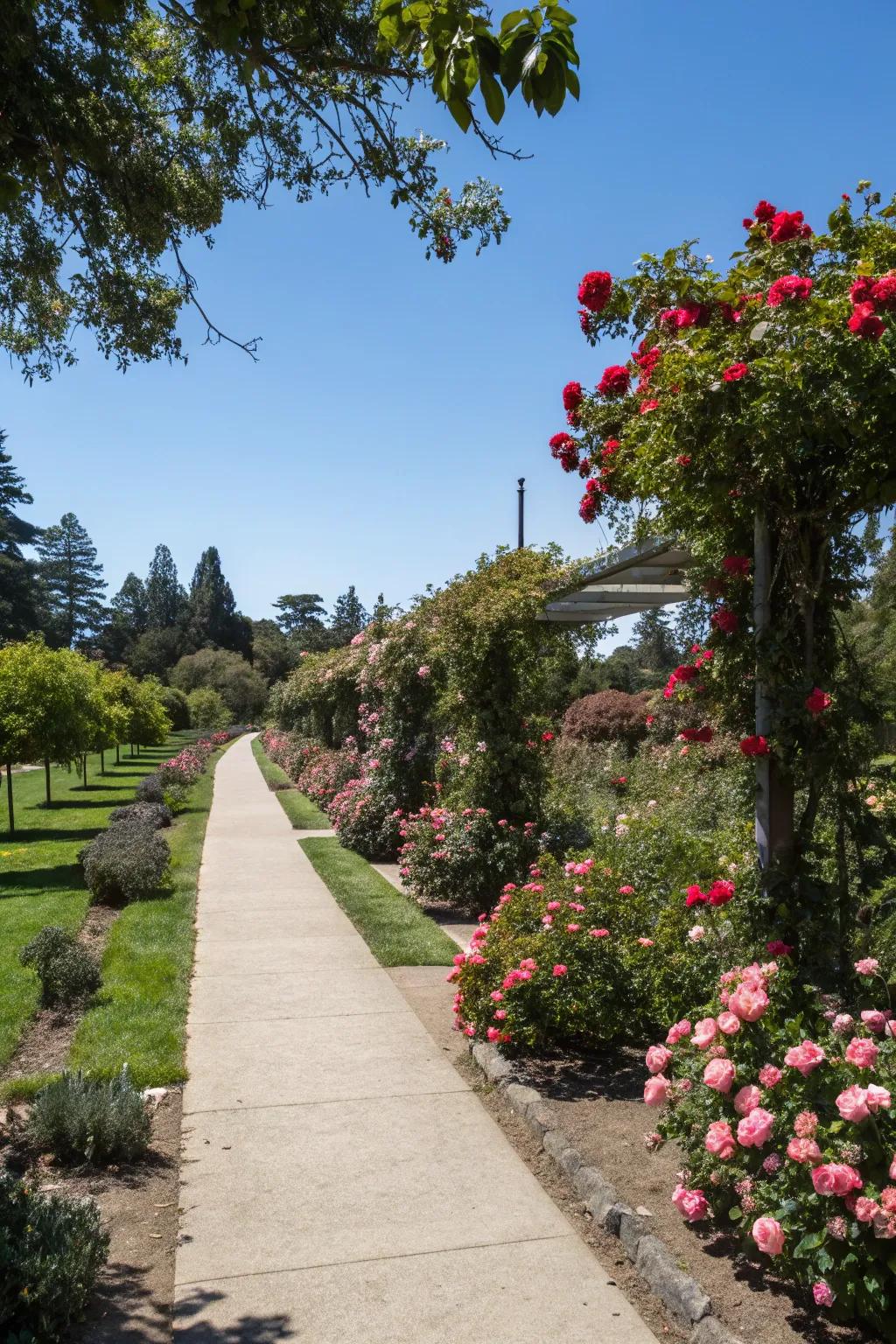 Create a colorful pathway with Everbloom roses.