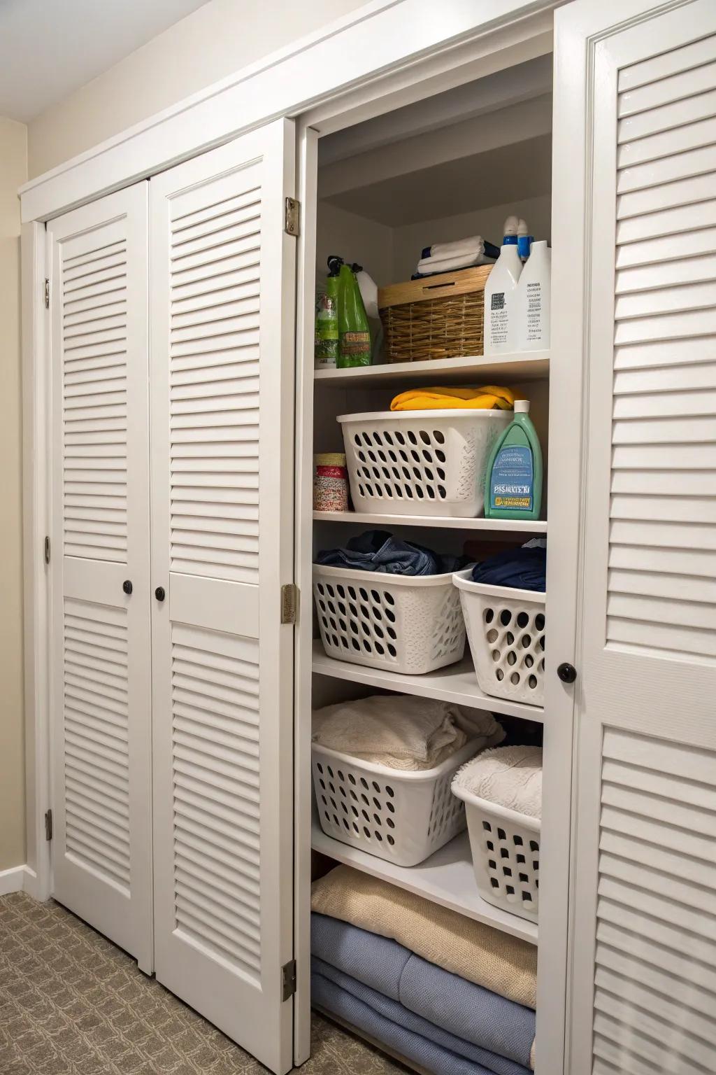 Louvered doors pair design with functionality, guaranteeing ample ventilation.