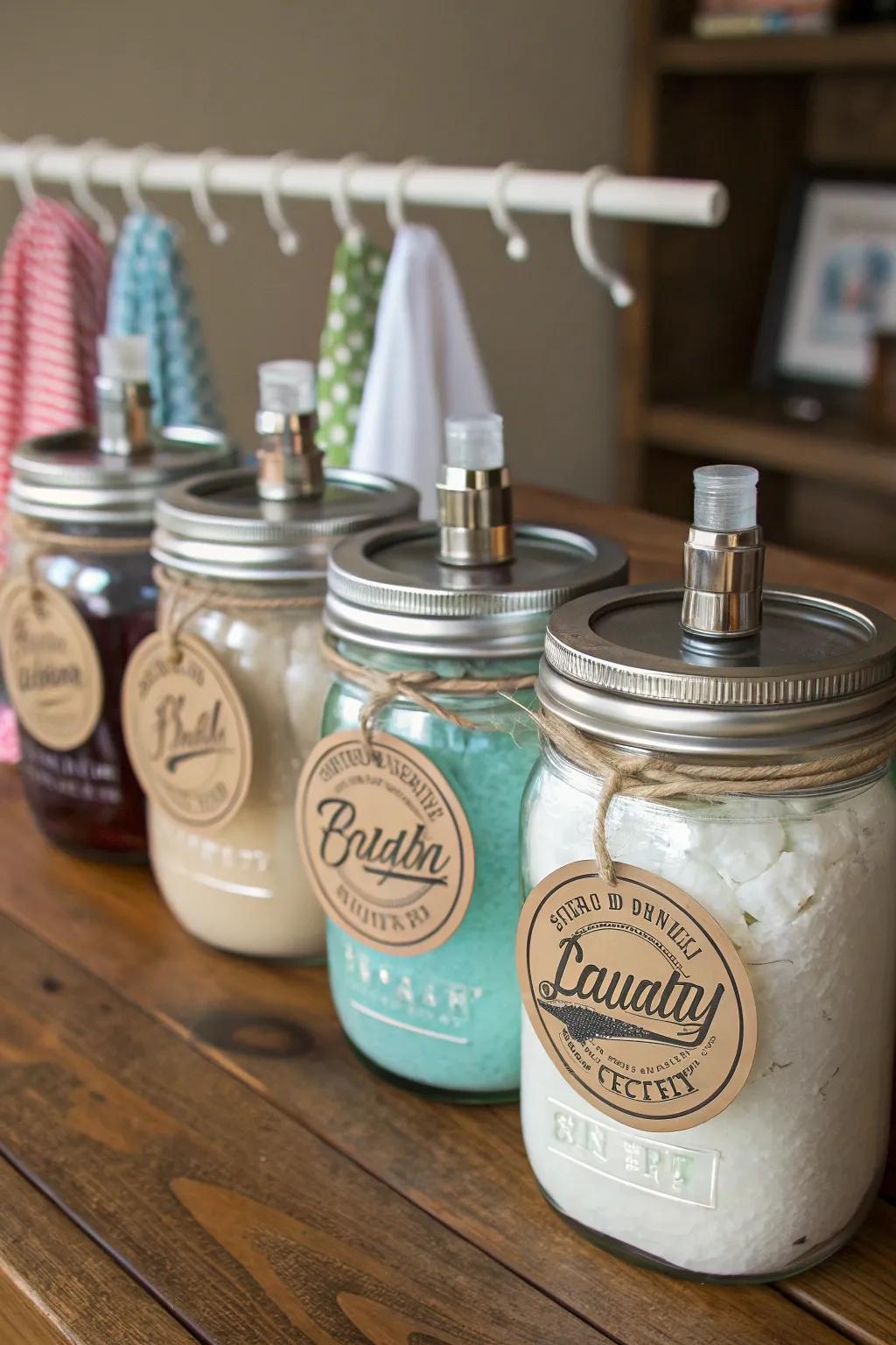 Appealing vintage bottles offer a stylish and organized element.