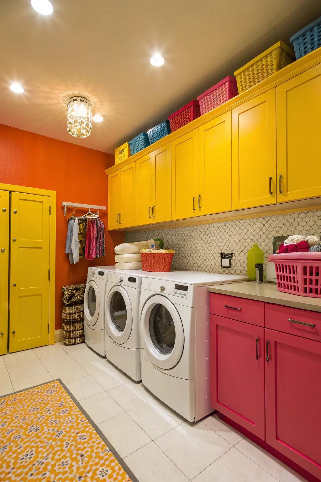 Vibrant storage units can transform your laundry room into an inviting space.