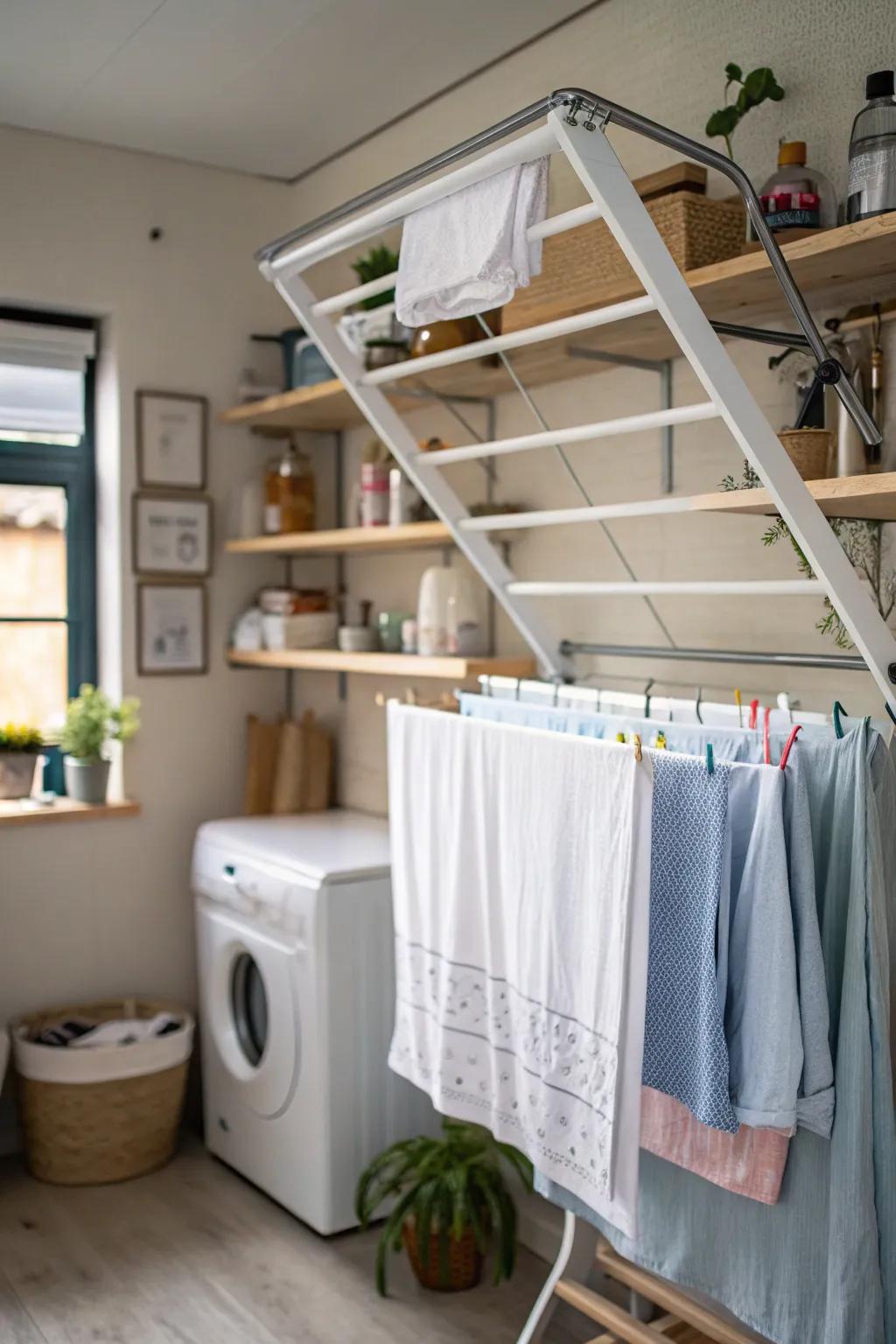 A partially extended extendable drying system offering versatility and neatness.
