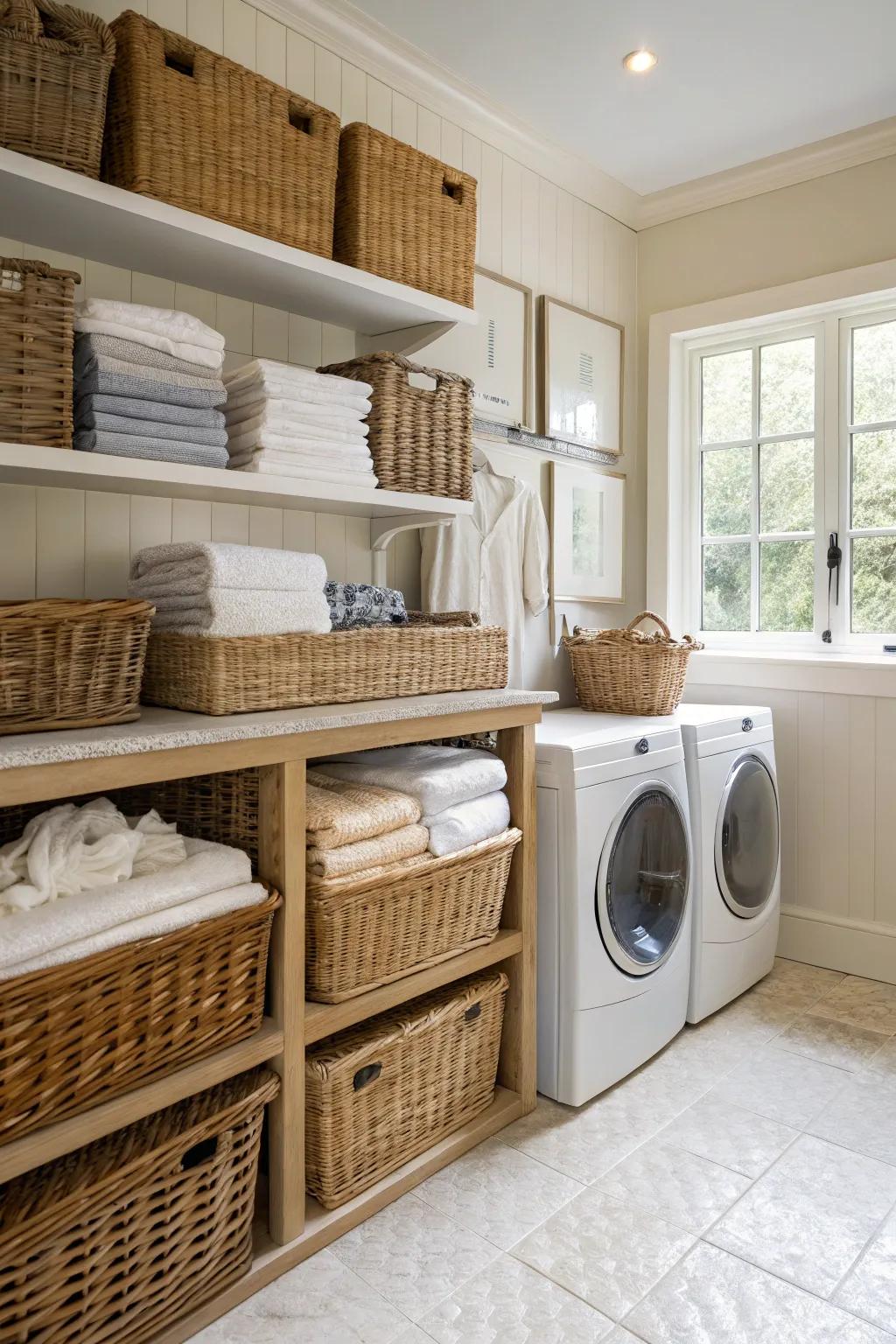 Stylish boxes for an organized laundry area.