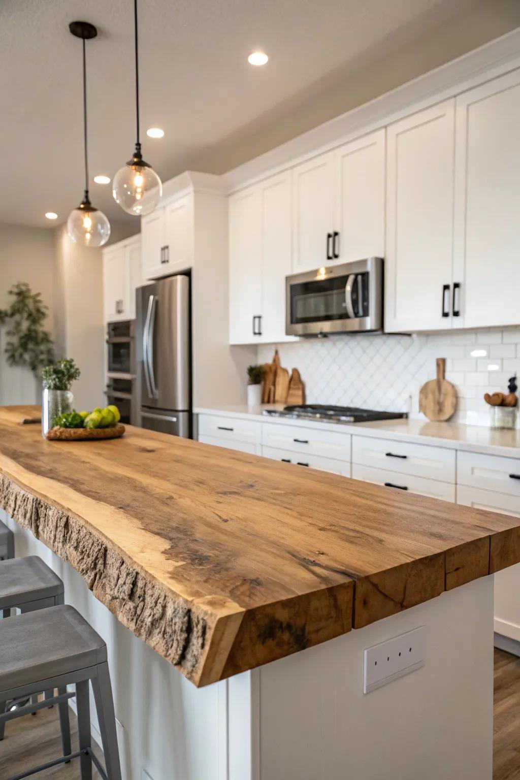 A contemporary kitchen showcasing a flawless mix of rustic and refined design.