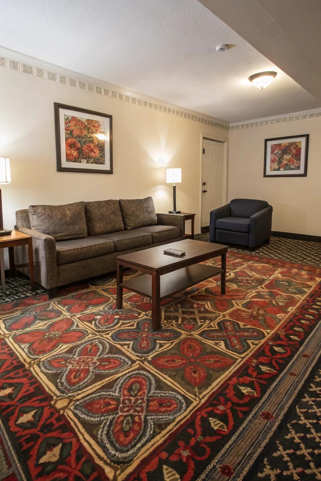 A captivating carpet can function as a compelling centerpiece.
