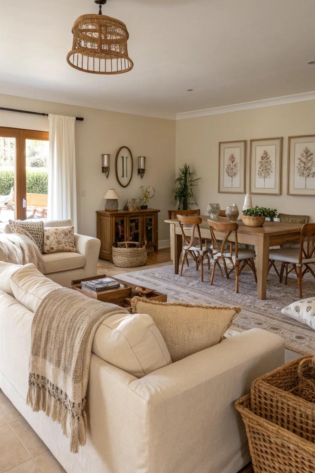 Neutral shades create a calming, unified atmosphere.