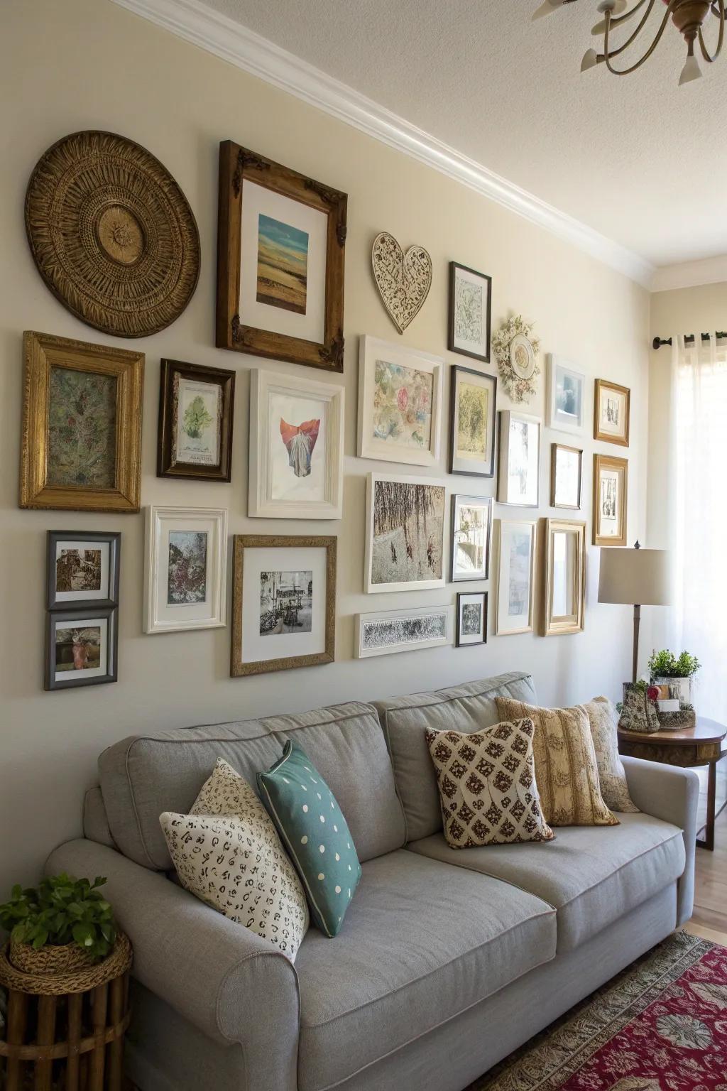 Evoke visual intrigue through an off-balance layout in your photo display.