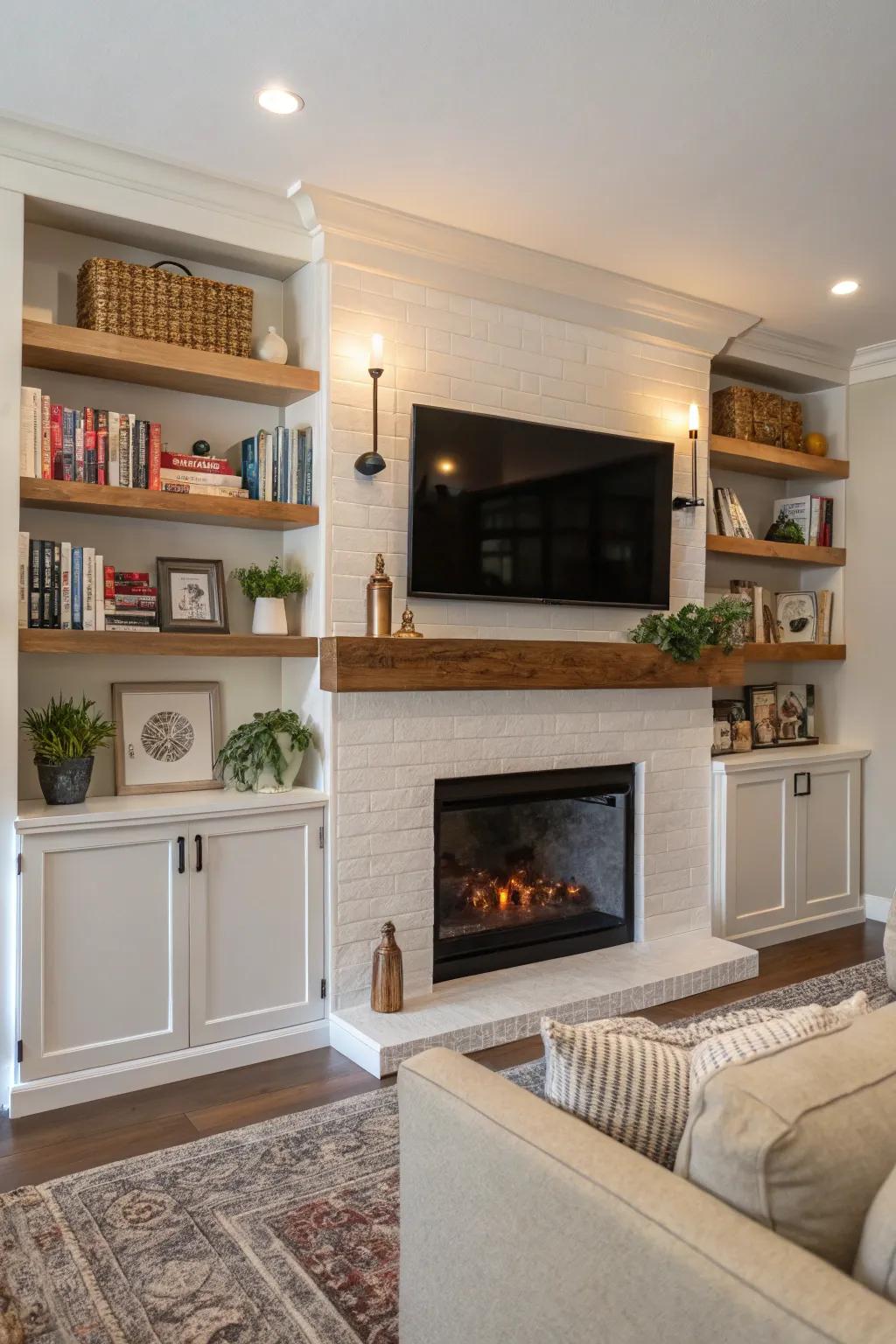 Elevated shelving delivers holding and styling capabilities.