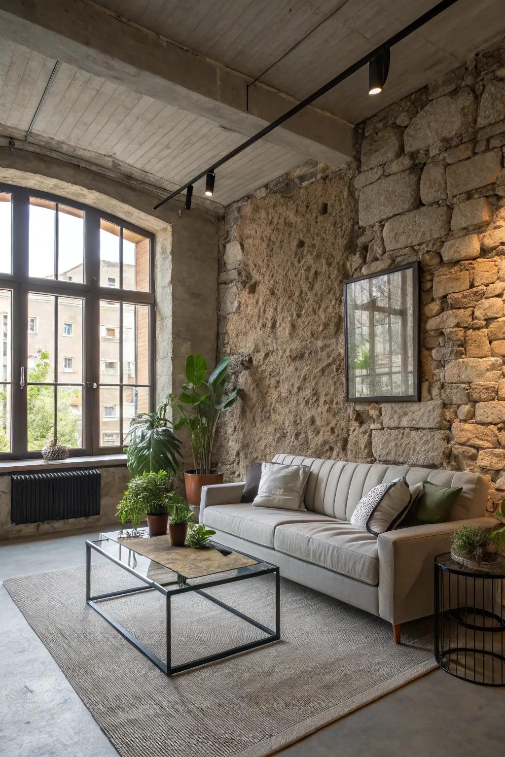 Stone and cement infuse a streamlined, industrial charisma.