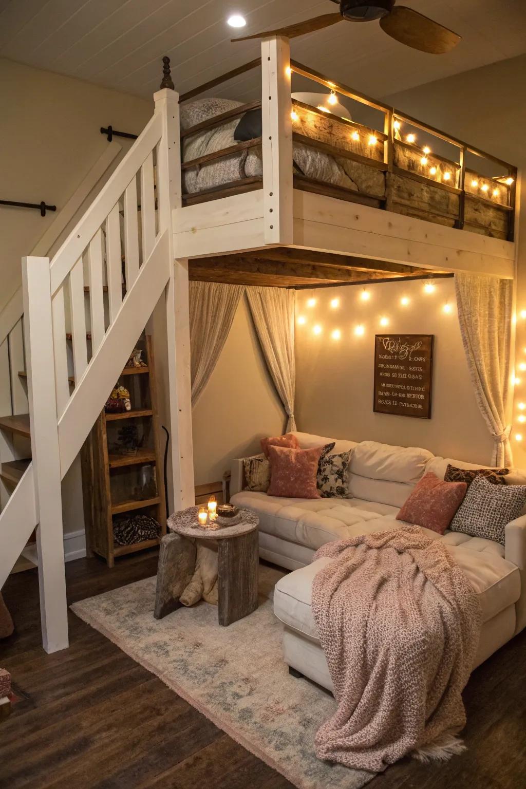 Establish a relaxing alcove beneath your platform bed for the ultimate in comfort.
