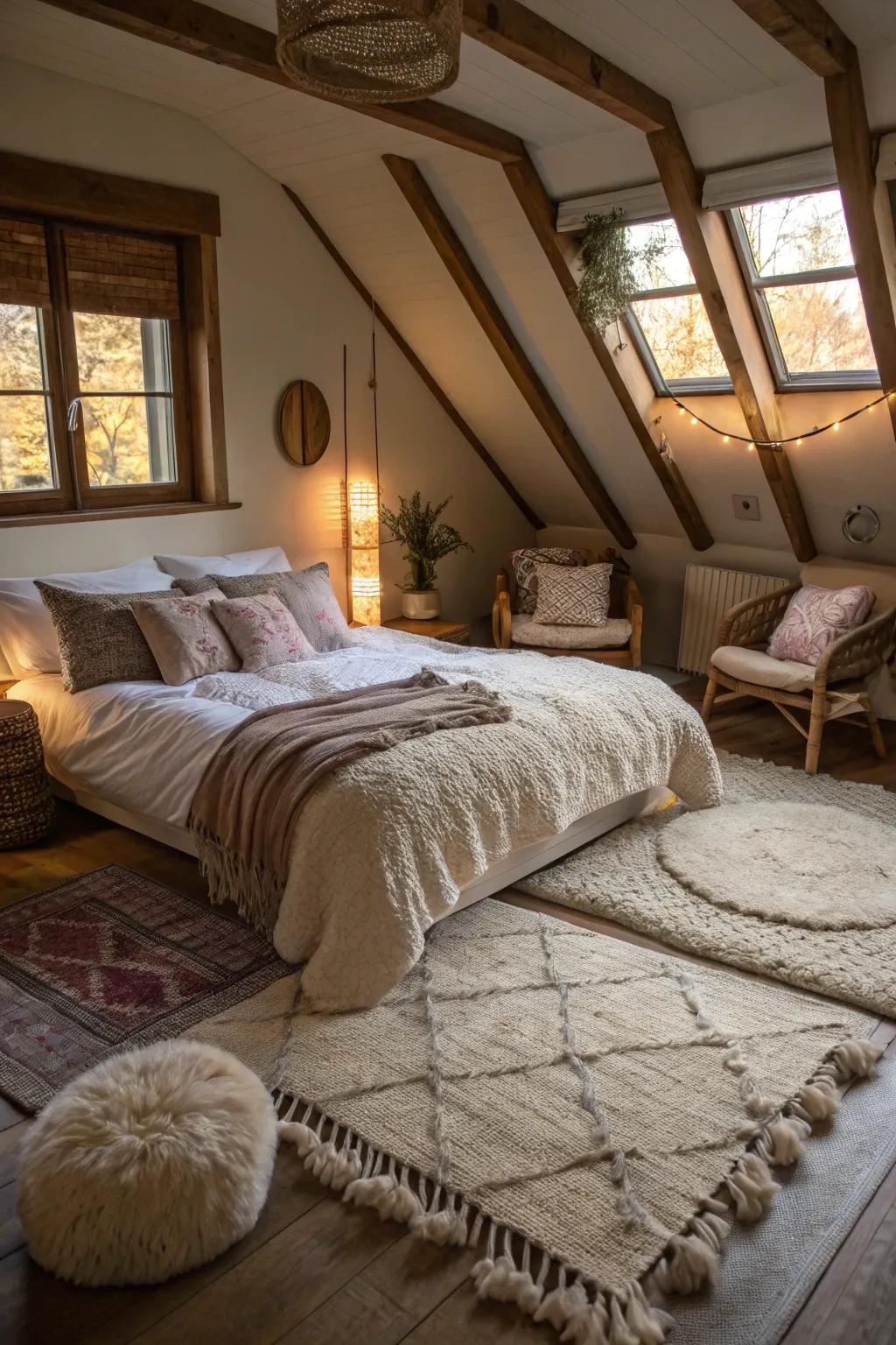 Infuse warmth using soft furnishings and a variety of textures.