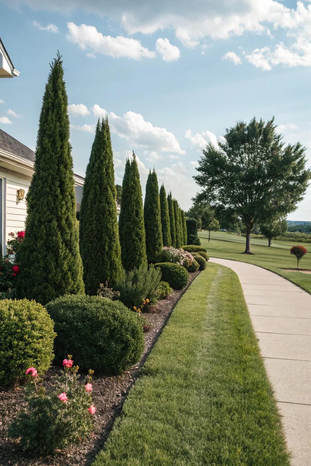 Perennial bushes ensuring year-round foliage.