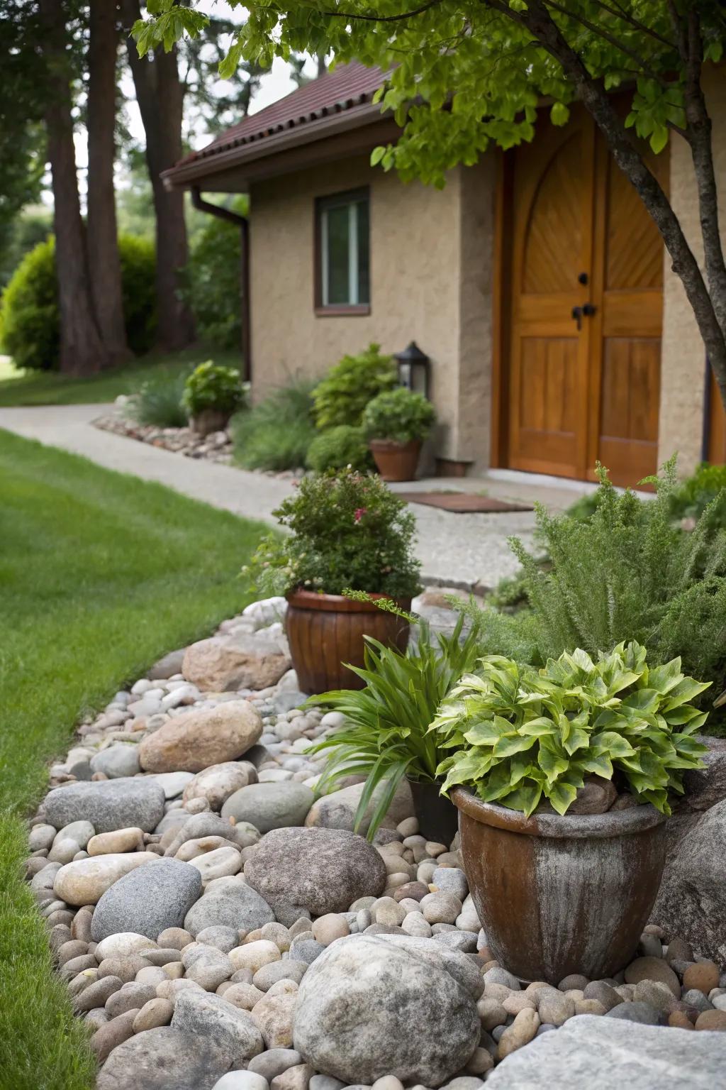 Jarred flora elegantly organized atop a stone base.