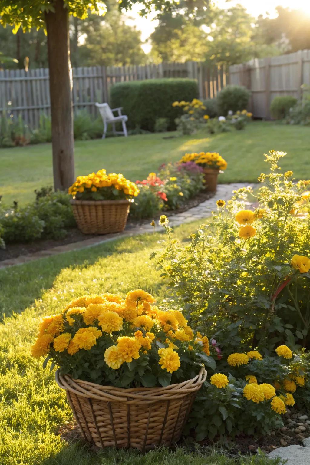 Basket-of-Gold imparting a sunny essence to the garden.