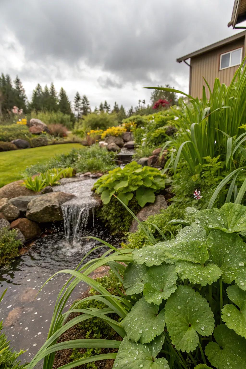 Precipitation gardens optimize natural rainfall.