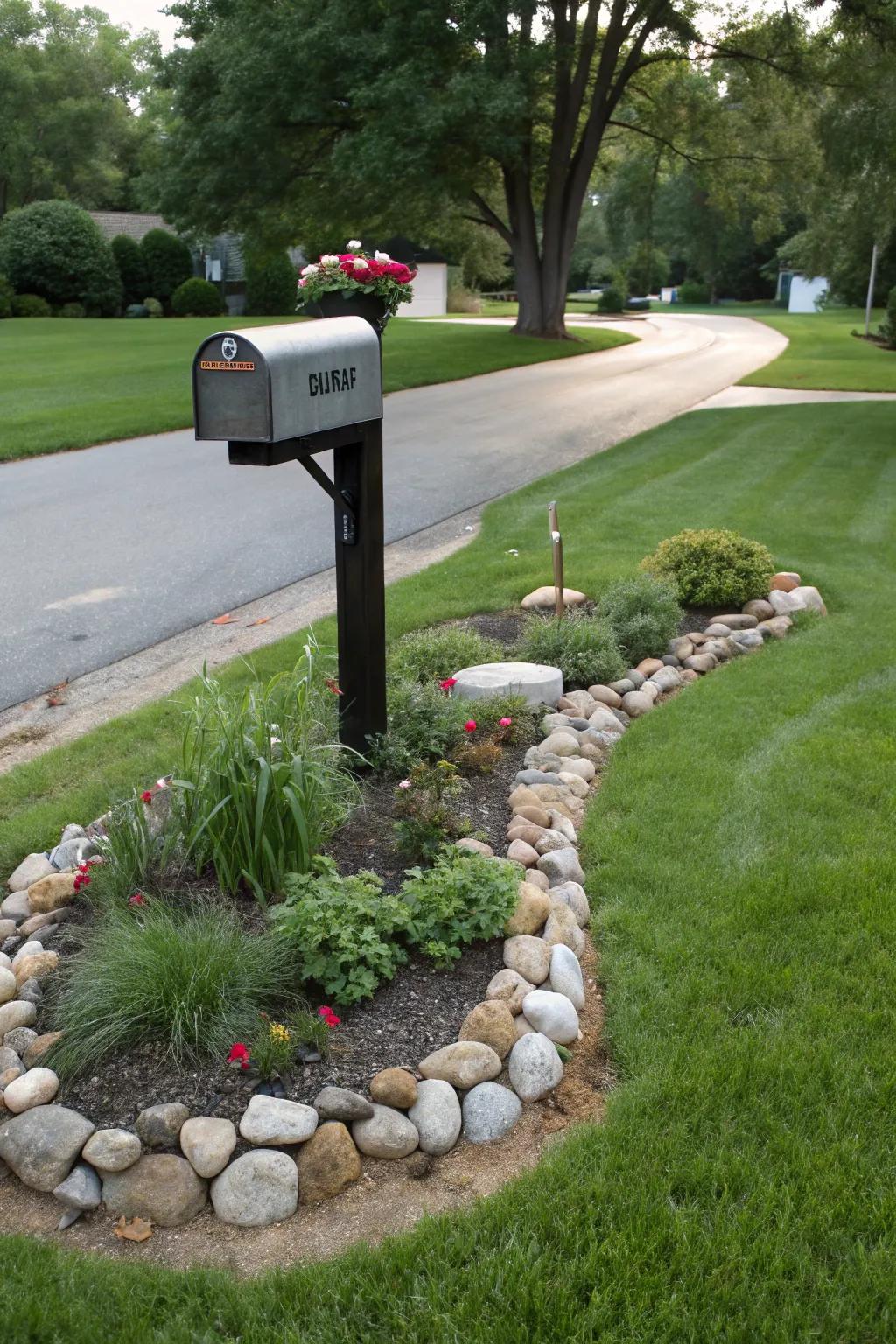 Sharp stone perimeters produce a refined aesthetic surrounding your mailbox.