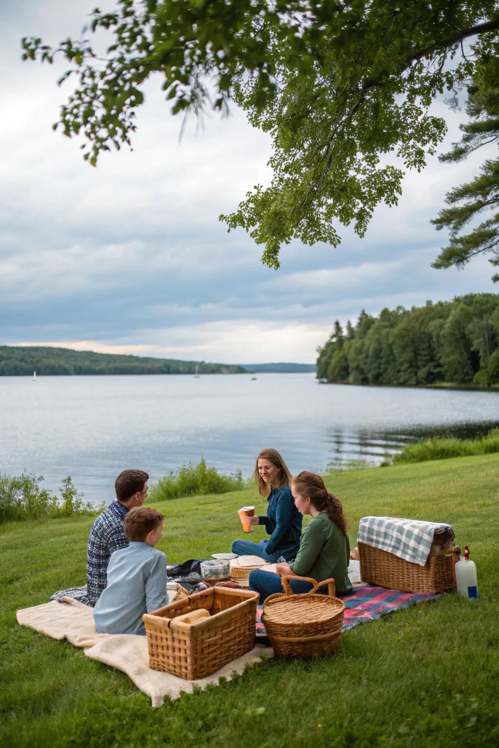 A serene lakeside spot in Maine, ideal for a memorable picnic.