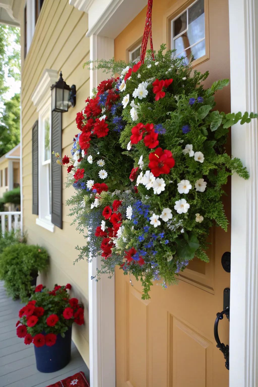 A vivacious floral wreath bursting with the colors of our flag.