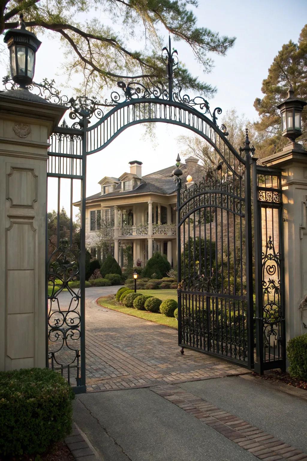 A classic iron driveway gate infusing a touch of sophistication into your home's entry.