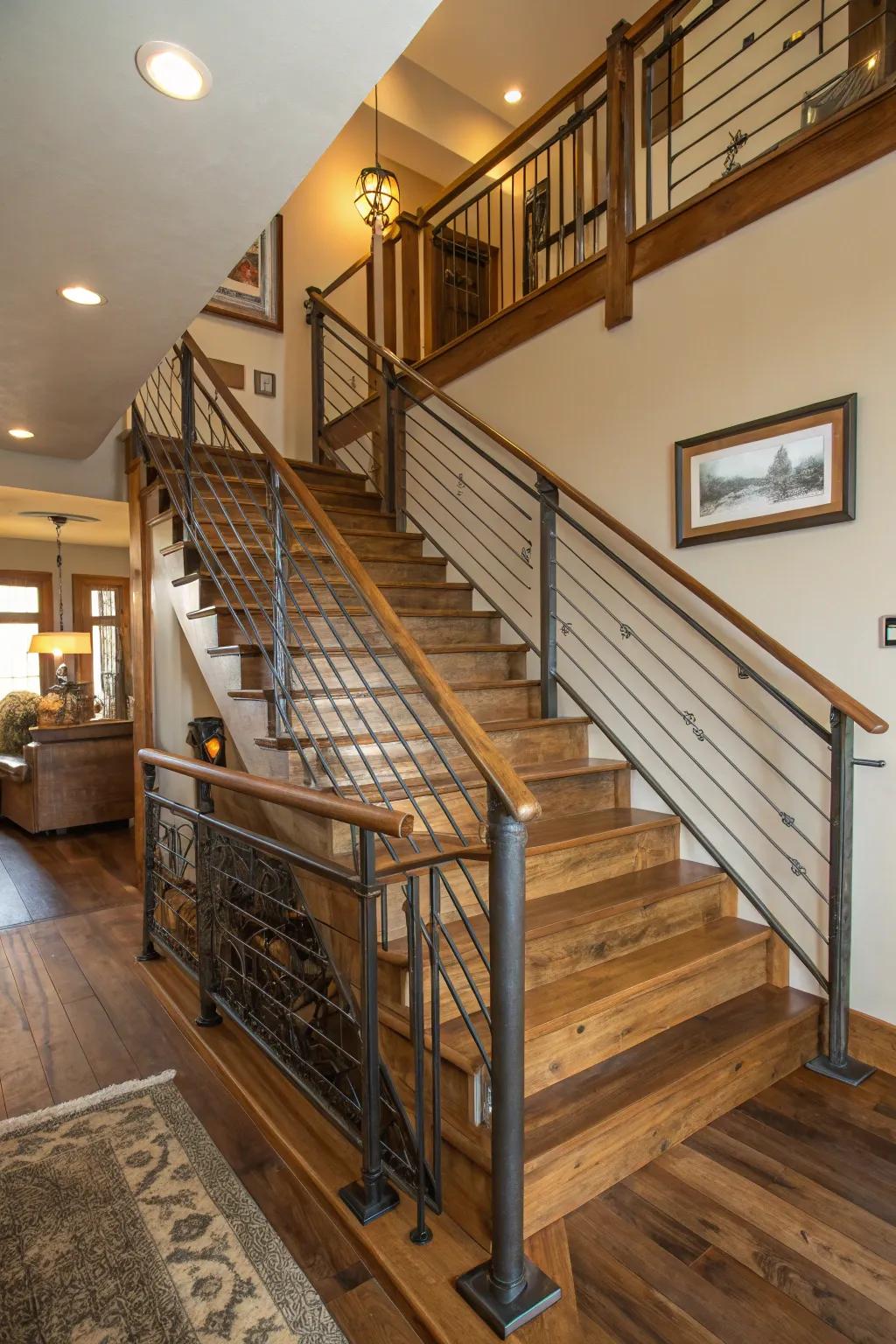 This metal and wood stairway is a fusion of comfort and contemporary design.