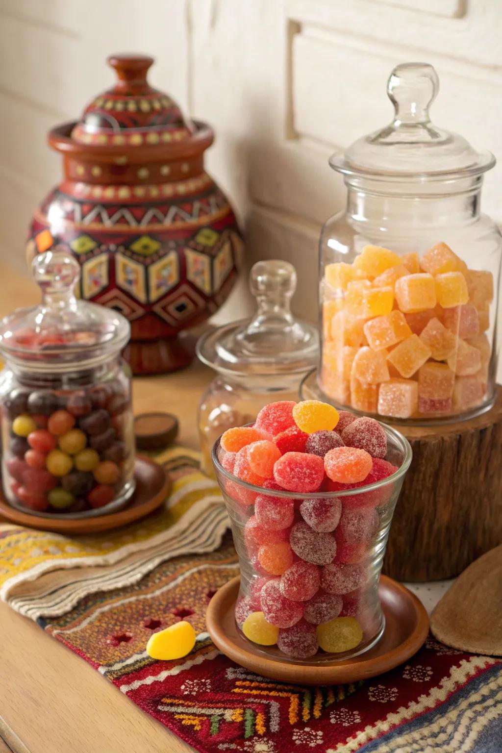 Delight in the sugary sentimentality of classic Mexican candies, an exquisite treat for any sweets station.