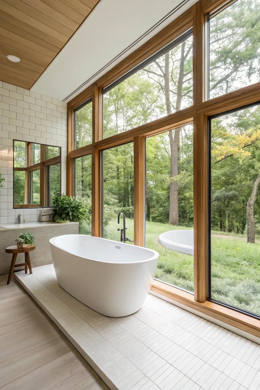 This freestanding tub becomes a sculptural centerpiece within the bathroom.
