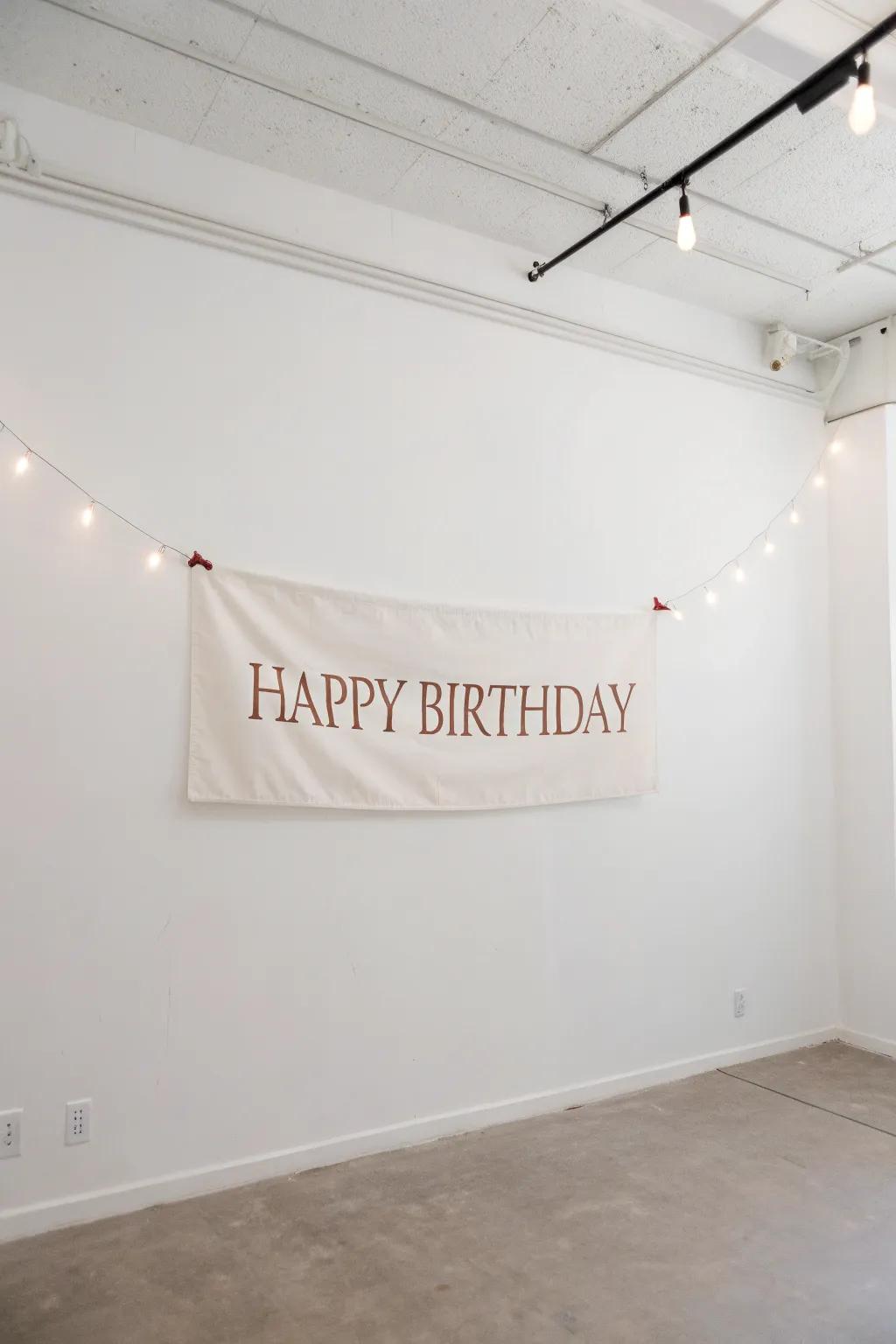 A minimalist banner discreetly amplifies the celebratory mood.