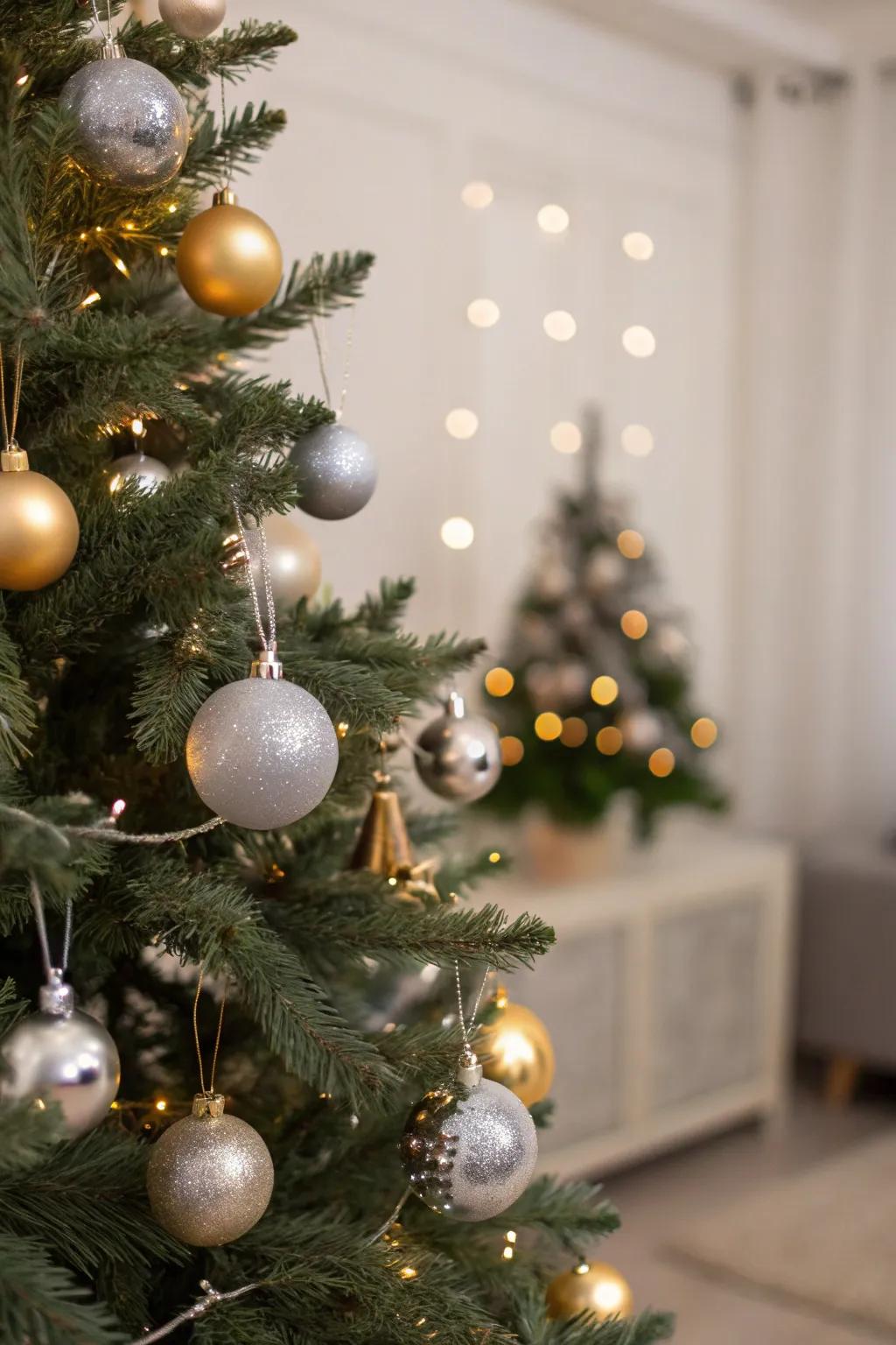 A Christmas tree exhibiting refined uniform-color decorations for a minimalist impact.