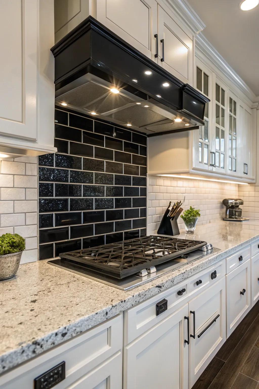 A high-gloss finish imparts a sleek sophistication to this kitchen.
