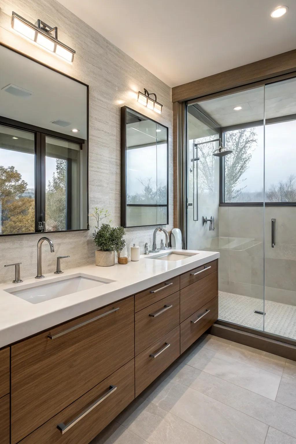Elegant vanities lend a contemporary feel while offering practical advantages.