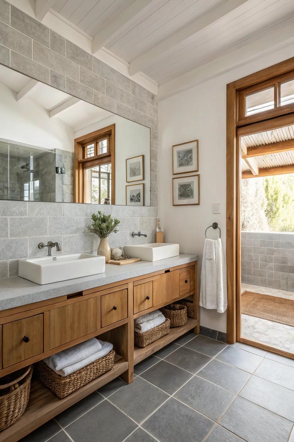 Understated colors presenting a peaceful foundation for rustic components.
