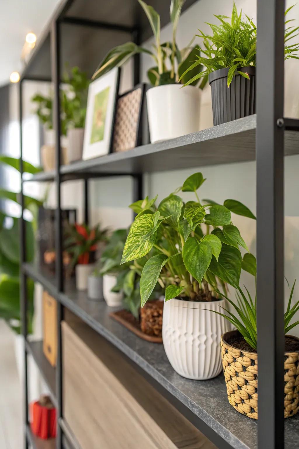 Infuse vibrancy into your shelves with fresh greenery.