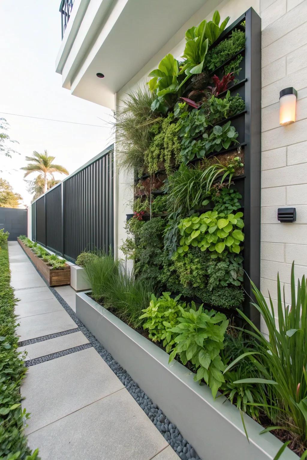 Tiered gardens maximize verdure in restricted areas.