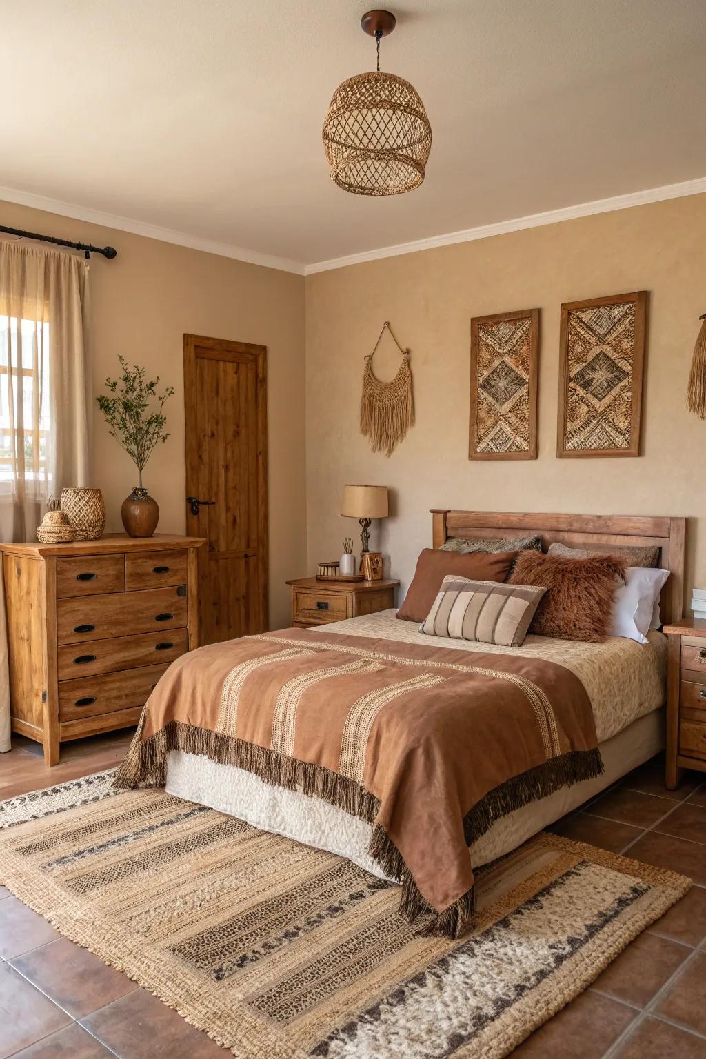 An earth-inspired palette fashions a calming and harmonious area.