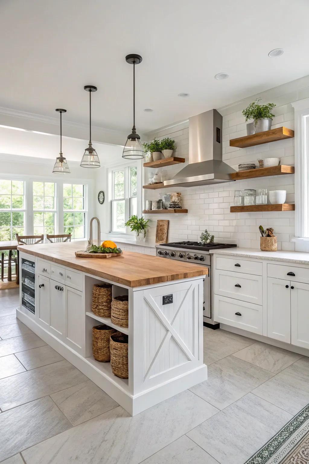 Natural wood adds a cozy touch to a sleek kitchen.