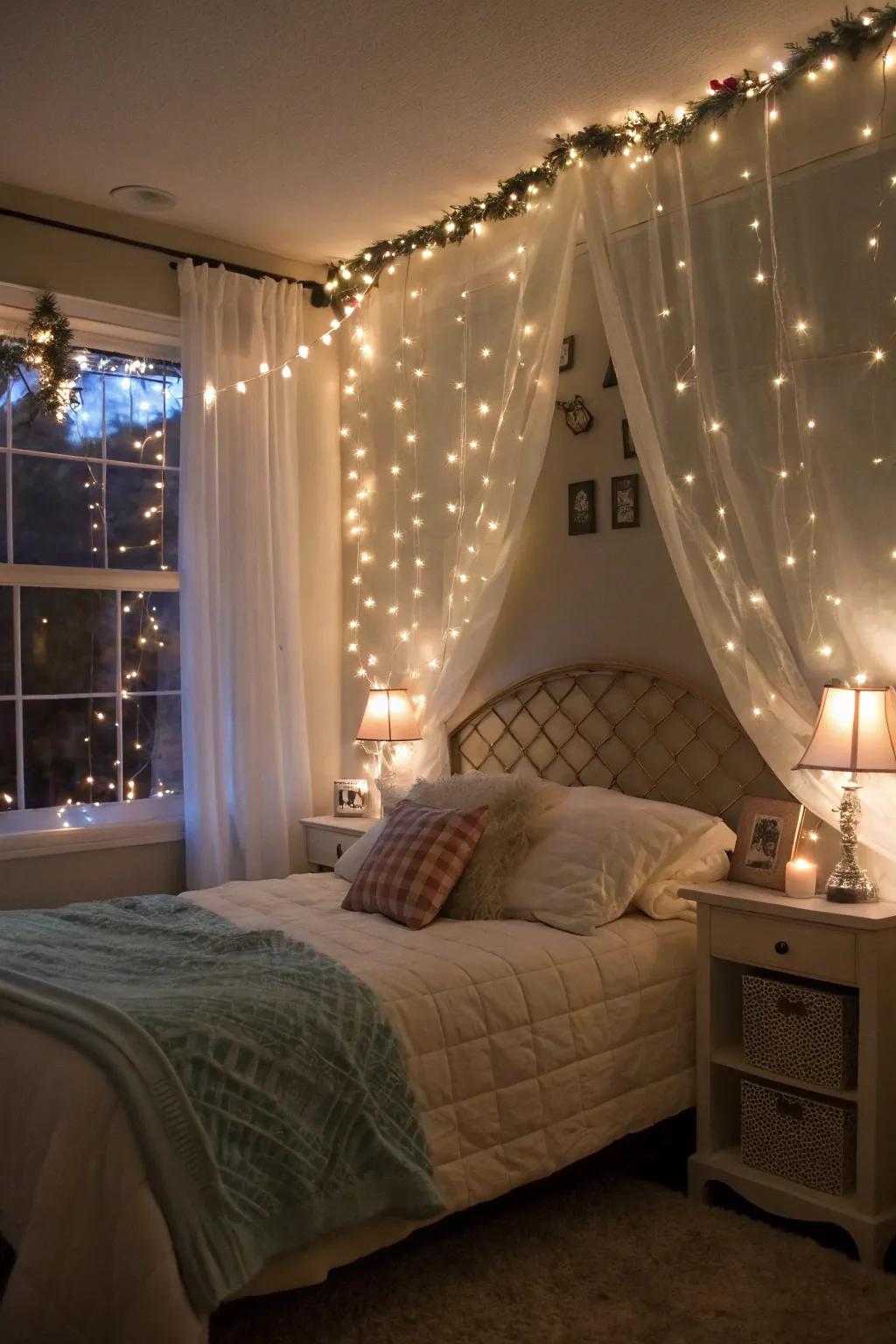 Whimsical fairy lights impart charm to your bedroom.