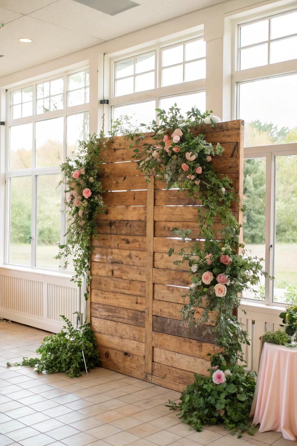 Welcome the outdoors with a countryside timber backdrop.