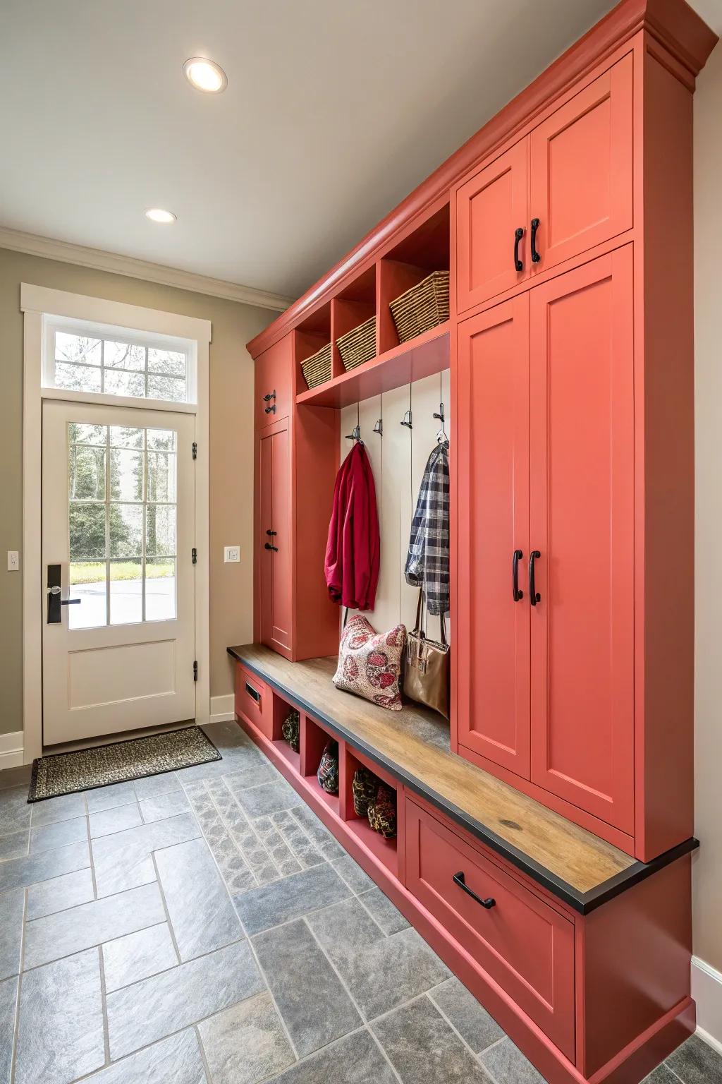 Bright units add character and warmth to the mudroom.