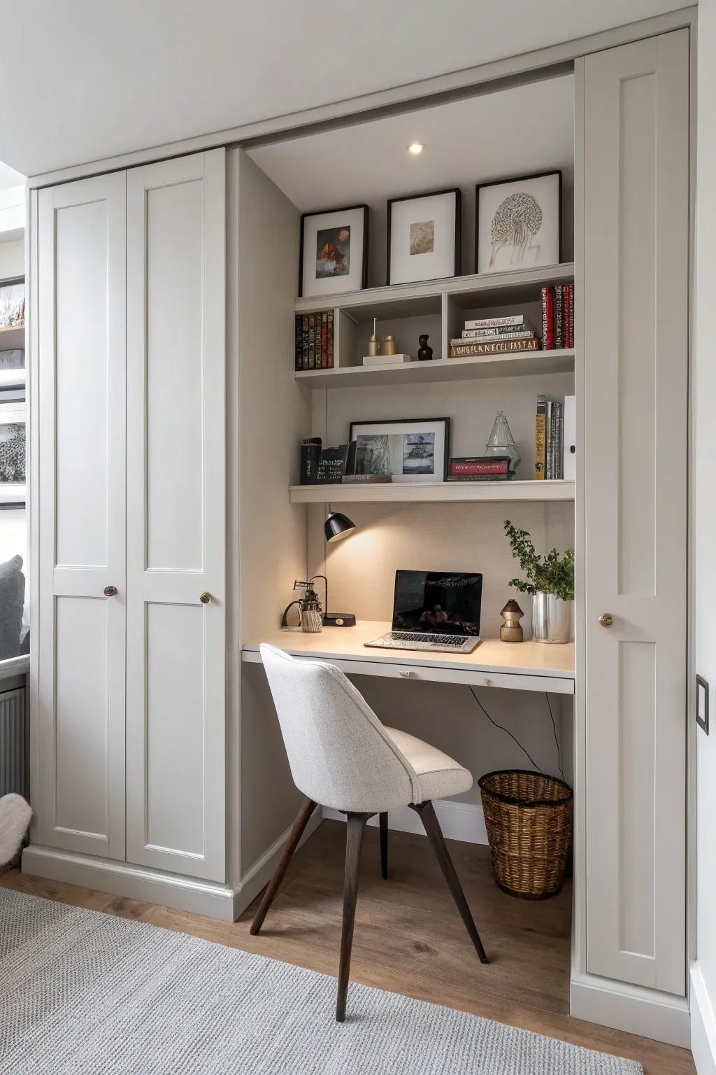 Maintain a concealed workspace with a stylish desk cabinet.