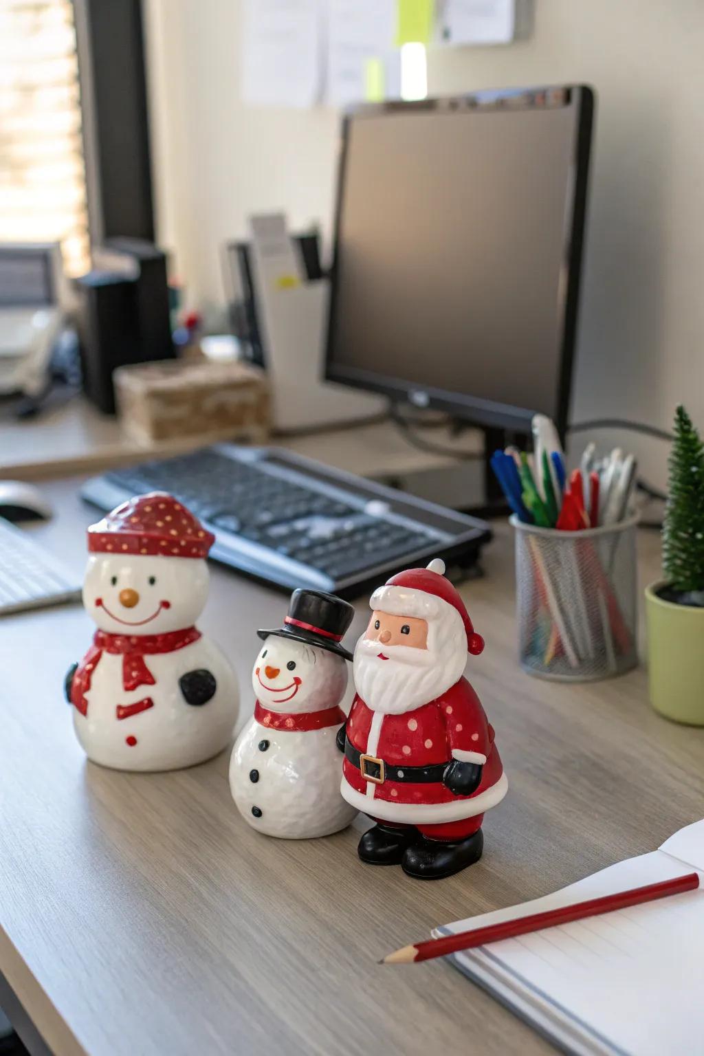 Endearing figurines impart a playful nuance to your workspace.