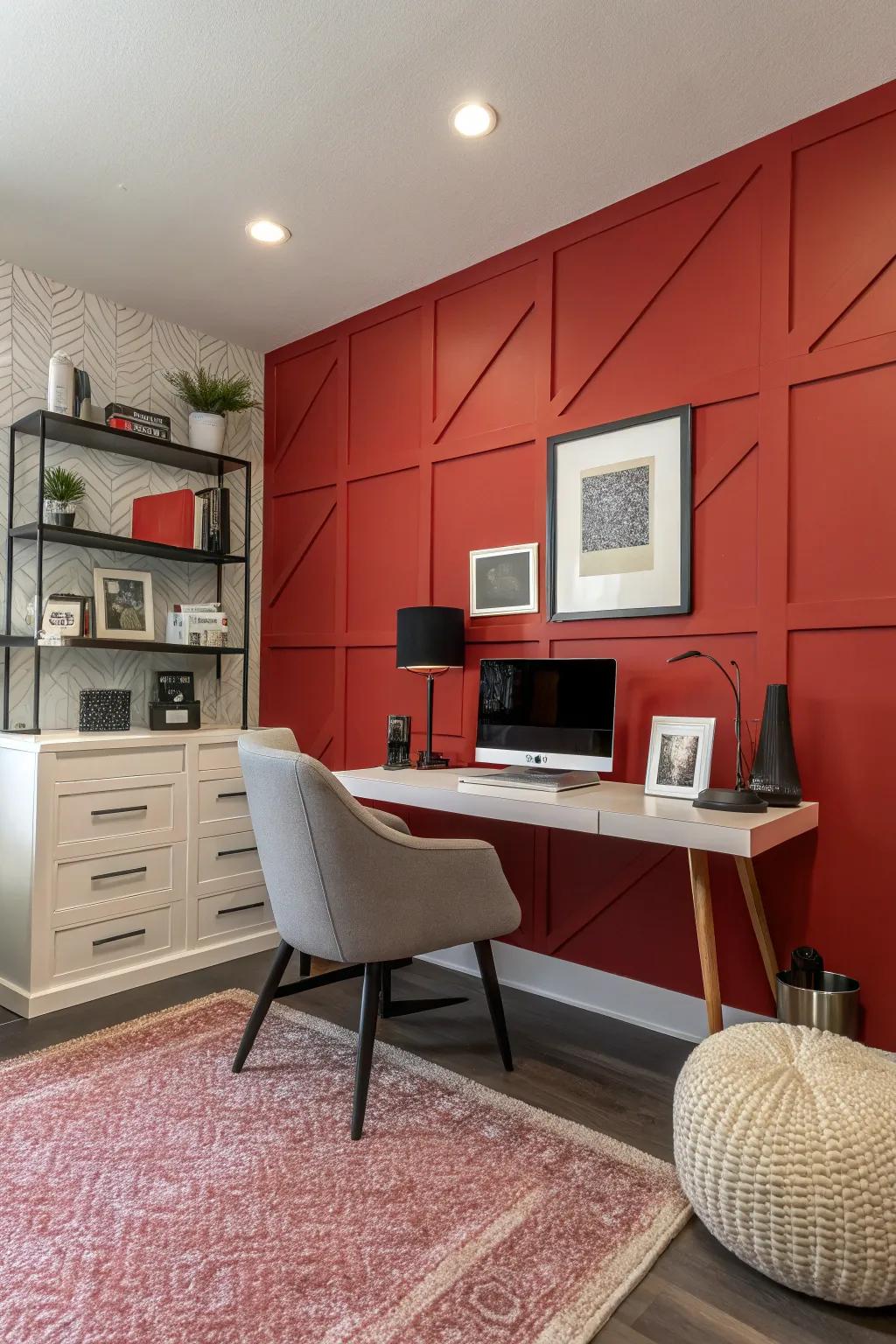 An audacious accent wall can metamorphose your office with minimal exertion.