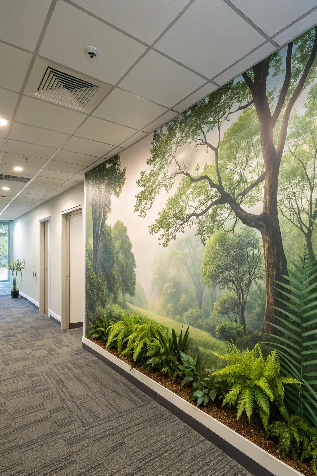 Establish a calming office atmosphere with decorative designs inspired by nature.