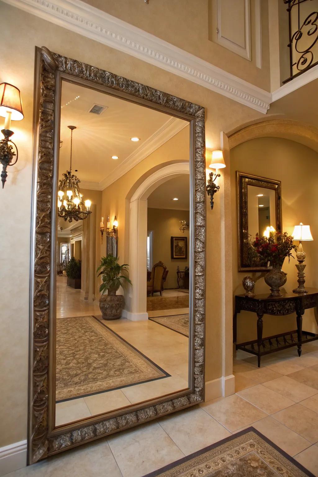 Mirrors possess the ability to alter an entryway, bestowing depth and grace.