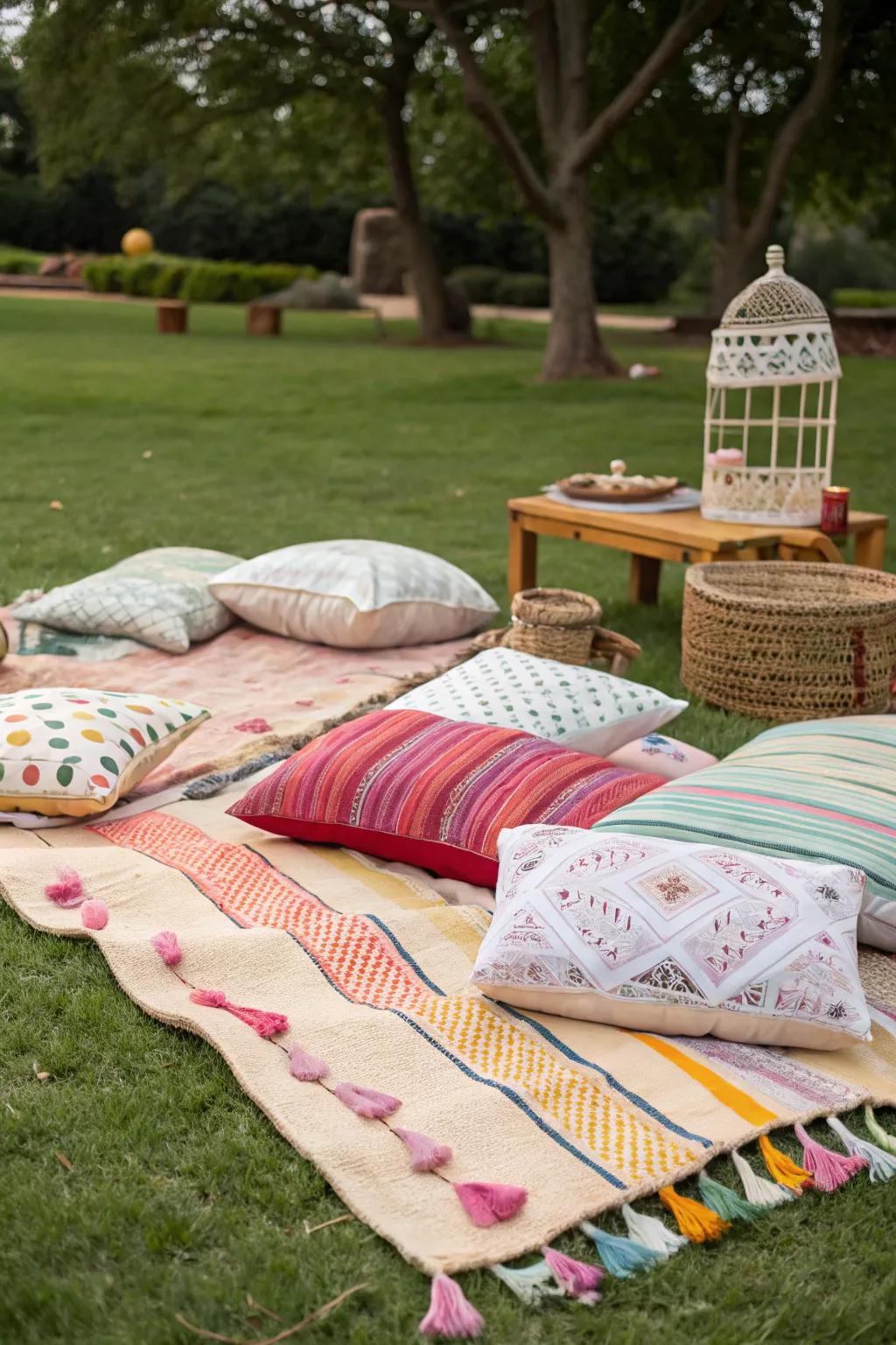 Free-spirited ground seatings propose an unwinding and vibrant ambiance.