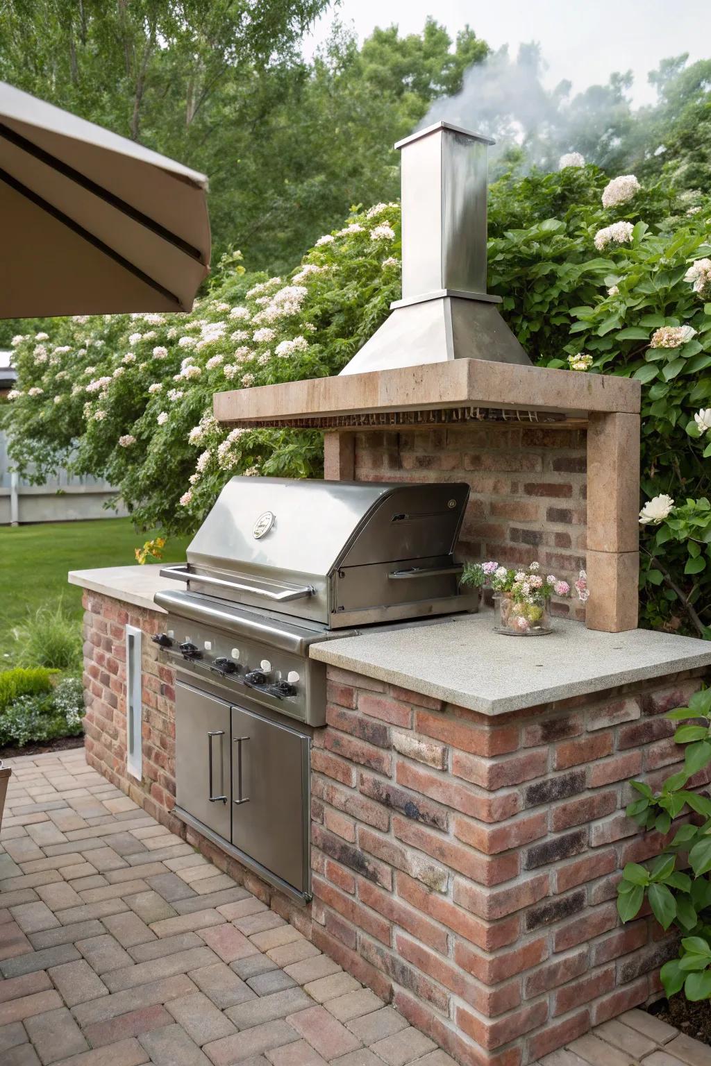 Brick layouts provide a rustic charm to outdoor cooking areas.