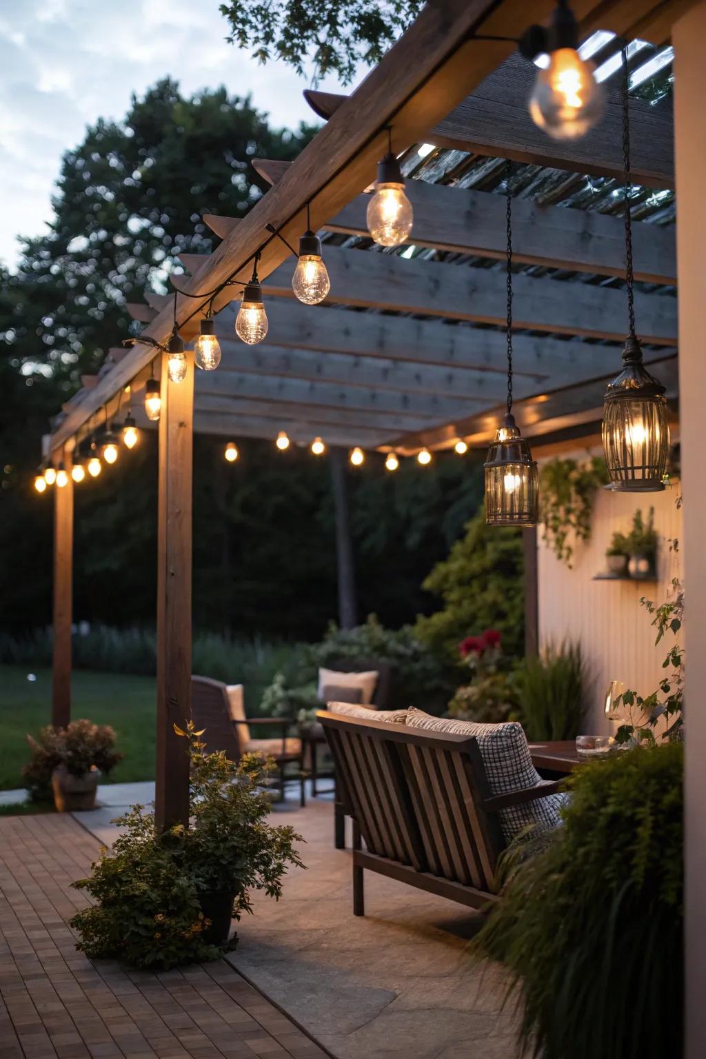 Create magical overhead lighting with hanging solar lights.