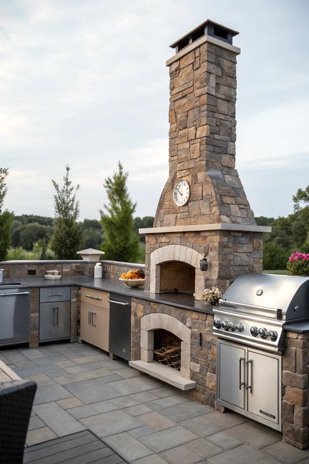 A stone BBQ stack blends elegance and effectiveness, ensuring your outdoor area remains free of smoke.