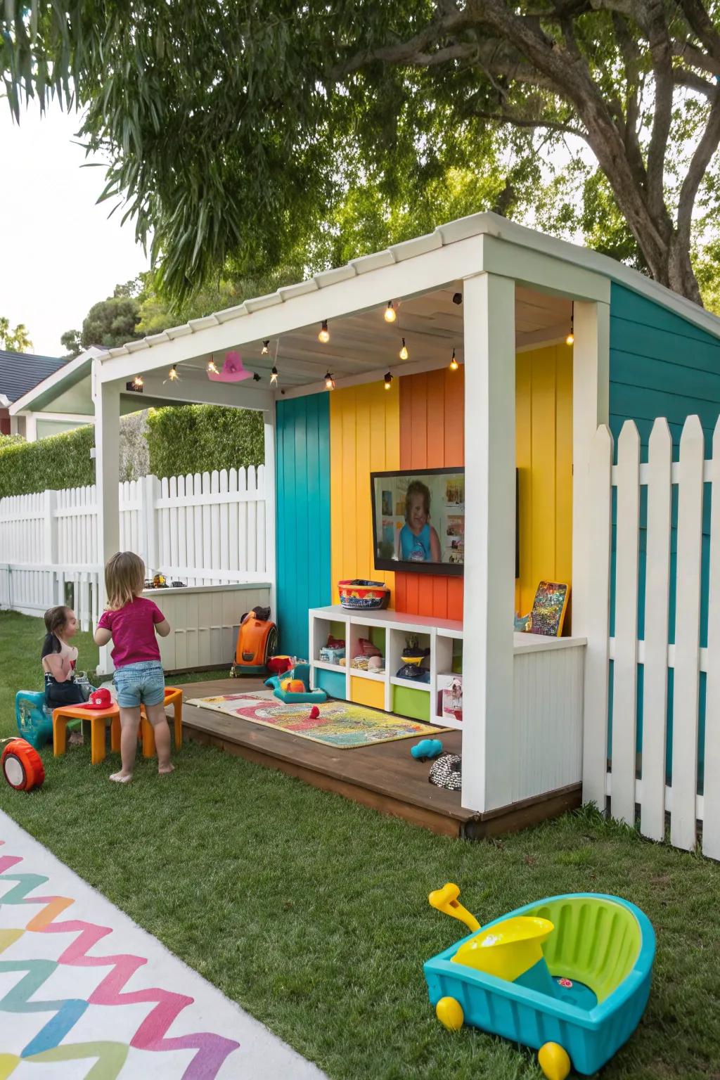 Craft an energetic space for the entire family with a vibrant TV space.