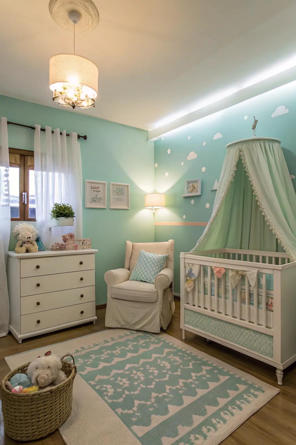 Subtle, neutral shades compose a tranquil and placid nursery atmosphere.
